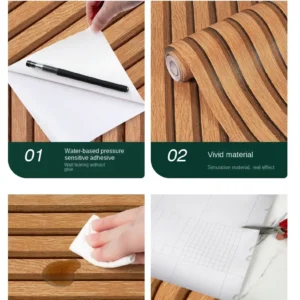 Natural Wood Self-Adhesive Waterproof Vinyl Removable Wall Paper Peel and Stick Wallpaper Wood Slats Tan for Wall Decor Bedroom