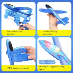 Catapult Foam Plane Gun Fire Outdoor Sports Hand Toss Flying Glider Toy Boys GGirls