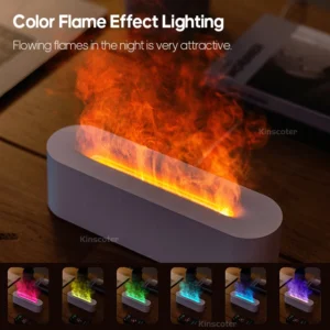 KINSCOTER Essential Oil Aroma Diffuser Flame Air Humidifier Ultrasonic Cool Mist Difusor with RGB Realistic Fire Night Light