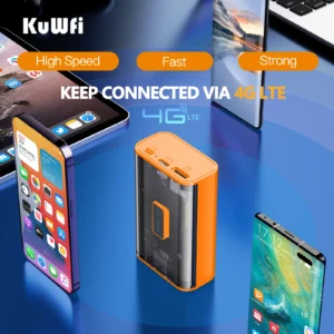 KuWFi 4G LTE Router 150Mbps Wireless WiFi Proteble Mobile Travel Hotspot With Sim Card Slot USB Port 5200mAh Large capacity ba