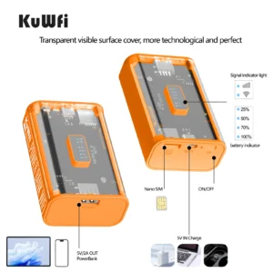 KuWFi 4G LTE Router 150Mbps Wireless WiFi Proteble Mobile Travel Hotspot With Sim Card Slot USB Port 5200mAh Large capacity ba