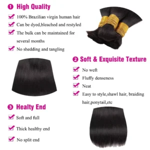 Bulk Straight for Braiding Straight Brazilian Virgin No Weft Brazilian Remy Hair Extensions 50g/Pcs/Pack Brazilian Human Hair