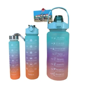 3PCS Set Sports Water Bottles Large-capacity Gradient Color Plastic Water Cup with Time Maker Gym Fitness Leakproof Kettle Jugs