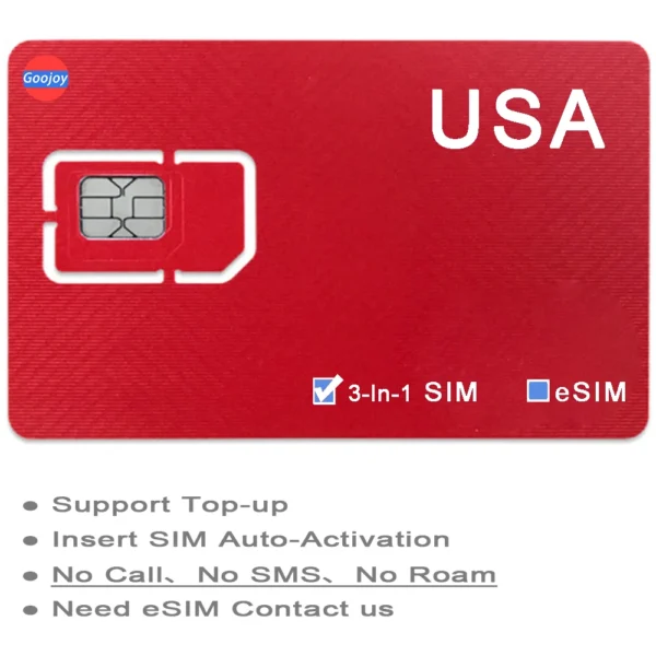 USA Prepaid Data Sim Card，US 5G / 4G， ATT or T-mobile Operato Network，America eSIM，US eSIM，USA Unlimited Internet Data Plan Card