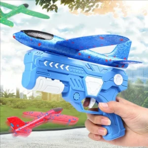 Catapult Foam Plane Gun Fire Outdoor Sports Hand Toss Flying Glider Toy Boys GGirls