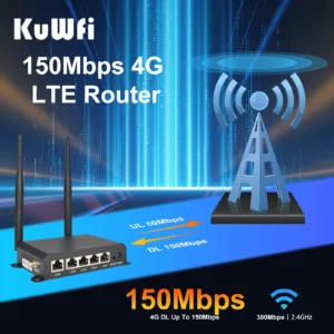 KuWFi 4G SIM Card Router Wireless WIFI Router 2.4G LTE Access Point Support VPN DDNS Hotspot Network Adapter for IP Camera