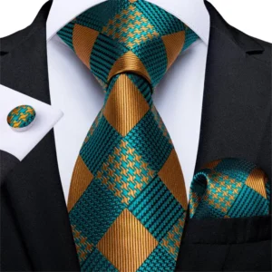 Gift Men Tie Teal Green Paisley Novelty Design Silk Wedding Tie for Men Handky cufflink Tie Set DiBanGu Party Business Fashion