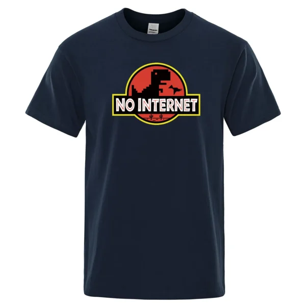 Cartoon Dinosaur tee shirt Printed No internet T shirt men dino tshirt funny Harajuku Tops Jurassic offline park Men's t-shirt - Image 2