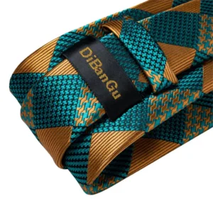 Gift Men Tie Teal Green Paisley Novelty Design Silk Wedding Tie for Men Handky cufflink Tie Set DiBanGu Party Business Fashion