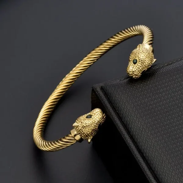 New Fashion Leopard Head Stainless Steel Open Men Women Cuff Bangles Trendy Mesh Surface Chain Link Bracelets Pulsera