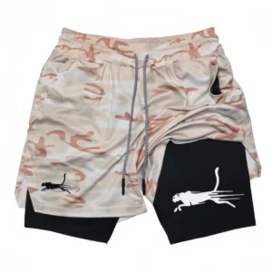 Men's Fitness Two-in-one Shorts Double-layer Beach Pants Trendy Printed Sports Shorts Outdoor Training Running Shorts M-3XL