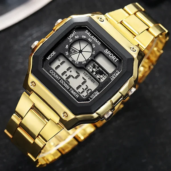 MAYZHISU Classic Men's Digital Watches Luxury Stainless Steel Strap Sport Watches Men Military Clock LED Sport Wristwatch