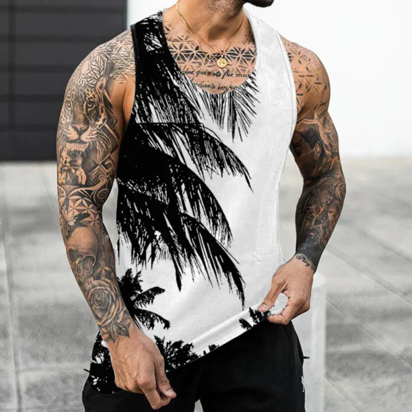 New Coconut Tree Flower 3D Printed Hawaiian Beach Tank Tops Men's Fashion Vest Sleeveless Tank Top Bodybuilding Gym Man Clothing