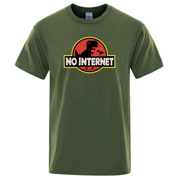 Cartoon Dinosaur tee shirt Printed No internet T shirt men dino tshirt funny Harajuku Tops Jurassic offline park Men's t-shirt - Image 4