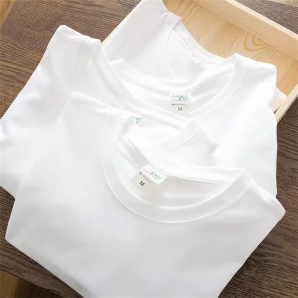 Men T Shirt Summer Cotton Tops Women Solid Color Blank Tshirts O-neck Round Collar Short-Sleeve Couple White Top Tees - Image 3