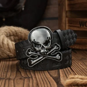 Skull alloy PU leather belt for men