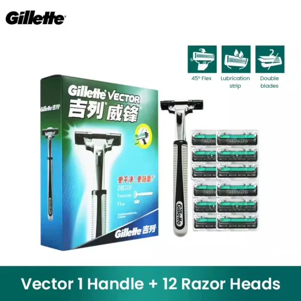 Gillette Vector 2 Razor Set with 9pcs Blades 2 Layers Blades Gillette Razor for Men - Image 2