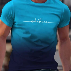 Summer Outing Whatever Print Gradient Crew Neck T-shirt For Men Trendy Casual Short Sleeve Top Men's Tee ropa de hombre