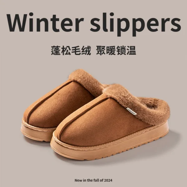 New Fluffy Men's Slippers Winter with Thick Sole for Indoor Anti-Slip and Warmth at Home with Fur Lining for Couples - Image 6