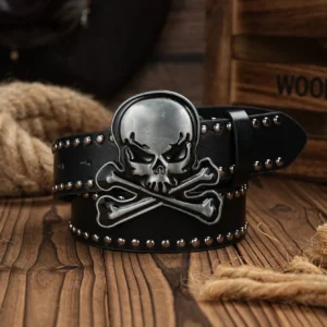 Skull alloy PU leather belt for men