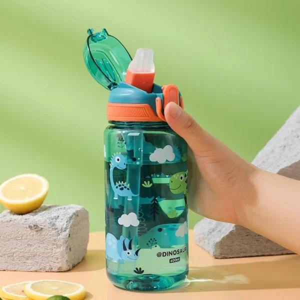 600ML Kids Sippy Cup Water Bottles Children Cartoon Plastic Cup with Straw Toddlers Beverage Kettle Leak-proof Drinking Jug - Image 2