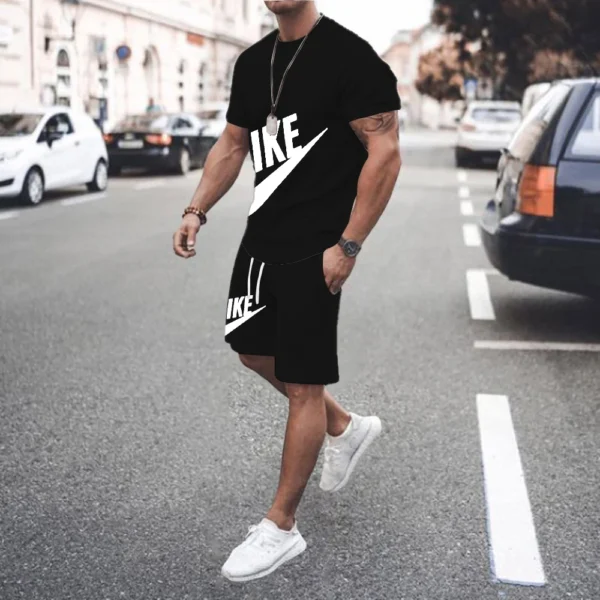 Men Sports Suit Men's Summer Sport Suit Set O-neck T-shirt with Drawstring Waist Shorts motion jogging 3d Print for Man