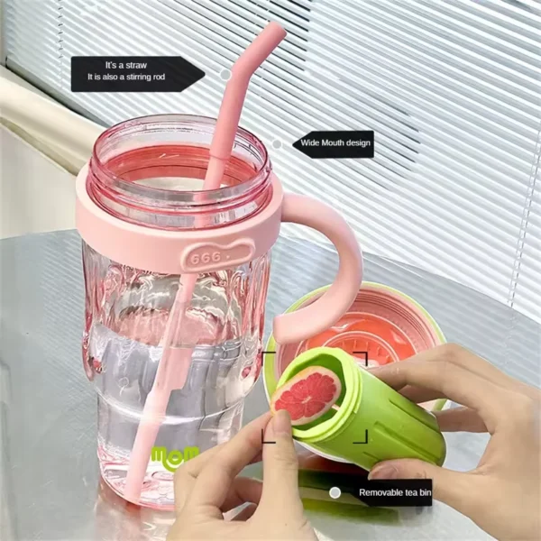 Large-Capacity Water Cup 1280ML Plastic Cup Plastic Drinking Bottle For Girls For Home BPA Free Water Cup With Handle Drinkware - Image 5