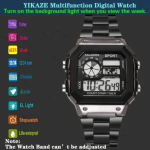 MAYZHISU Classic Men's Digital Watches Luxury Stainless Steel Strap Sport Watches Men Military Clock LED Sport Wristwatch