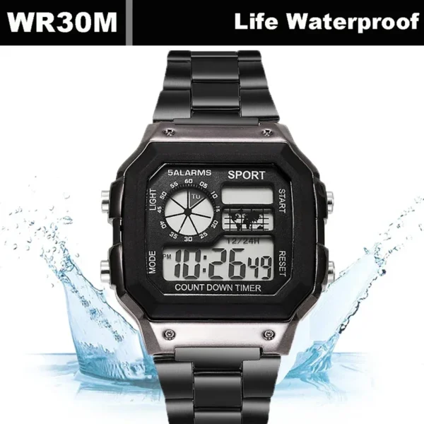 MAYZHISU Classic Men's Digital Watches Luxury Stainless Steel Strap Sport Watches Men Military Clock LED Sport Wristwatch - Image 6