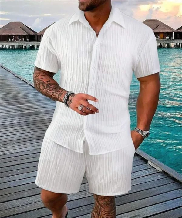 2024 New style Summer Men's Fashion Beach Suit Outdoor Sports Casual Shirt Solid color Loose Short Sleeve Shorts Beach two-piece