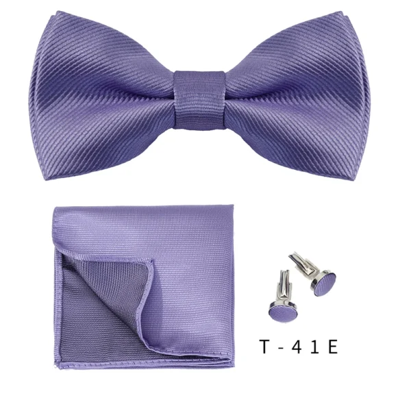 Bowtie Set 3pcs Solid Color Bow Tie For Men Pocket Square Shirts Cufflinks Neck Butterfly Suit For Business Wedding Decorate tie - Image 2