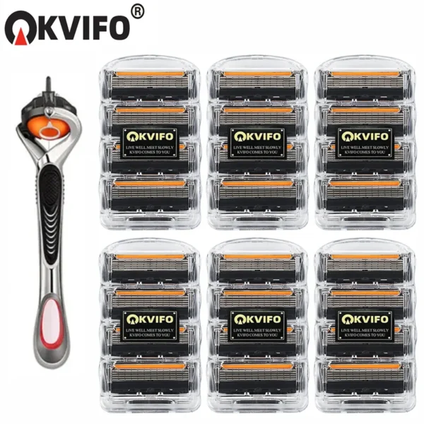 KVIFO High Quality 5-ply Razor Manual Shaving Blades Men Face Shaving Razor Replacement Cutter Heads & Razor Holders Sets