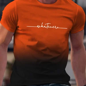 Summer Outing Whatever Print Gradient Crew Neck T-shirt For Men Trendy Casual Short Sleeve Top Men's Tee ropa de hombre