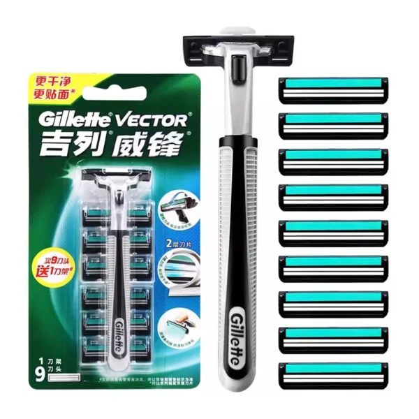 Gillette Vector 2 Razor Set with 9pcs Blades 2 Layers Blades Gillette Razor for Men