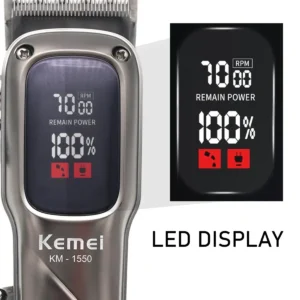 Kemei KM-1550 Professional Hair Clipper for Men LED Display Low Noise Cordless USB Interface Hair Cutting Machine Hair Trimmer