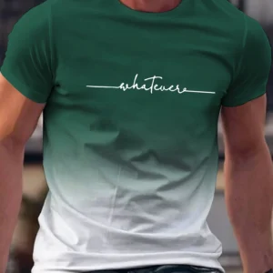 Summer Outing Whatever Print Gradient Crew Neck T-shirt For Men Trendy Casual Short Sleeve Top Men's Tee ropa de hombre