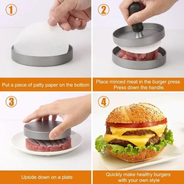 Hamburger Press Burger Maker Non-Stick Hamburger Patty Burger Maker Burger Press Hamburger BBQ With 100 Patty Papers Kitchen Too - Image 5