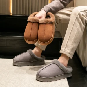 New Fluffy Men's Slippers Winter with Thick Sole for Indoor Anti-Slip and Warmth at Home with Fur Lining for Couples