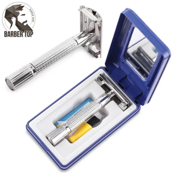 Double Edge Beard Hair Shaver Set Men's Traditional Classic Beard Razor Shaver Stainless Steel Safety Mens Trimmer Blades Box