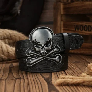 Skull alloy PU leather belt for men