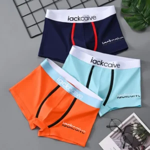 Men Boxer Briefs Patchwork Color Letter Print Wide Waistband Mid-rise Men Underwear Moisture-Wicking U-convex Sport Panties