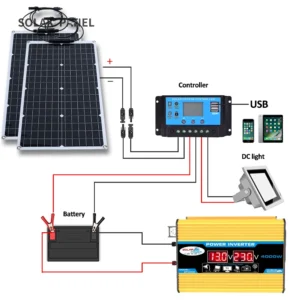 110V 220V 2000W flexible Solar Panel System 12V Battery Charging Controller 4000W Solar Inverter Kit Complete For Home Outdoor