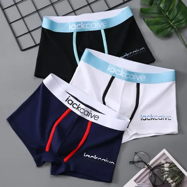 Men Boxer Briefs Patchwork Color Letter Print Wide Waistband Mid-rise Men Underwear Moisture-Wicking U-convex Sport Panties