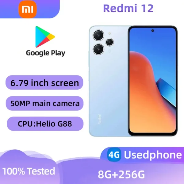 Redmi 12 4g Smartphone Android 6.79 inches RAM 6GB 8GB ROM 128GB 256GB MediaTek Helio G88 5000mAh Battery Used Phone