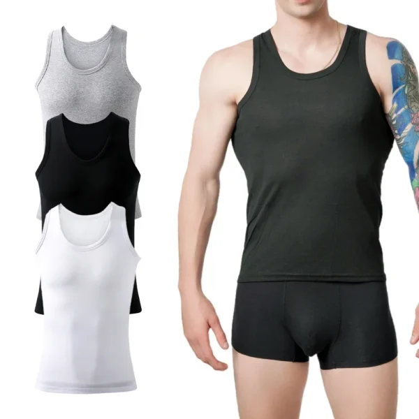 Four Seasons Men Pure Cotton Vest Youth Fit Sports Fitness Undershirts Middle-aged Casual Sleeveless Tank Top A-Shirt Underwear