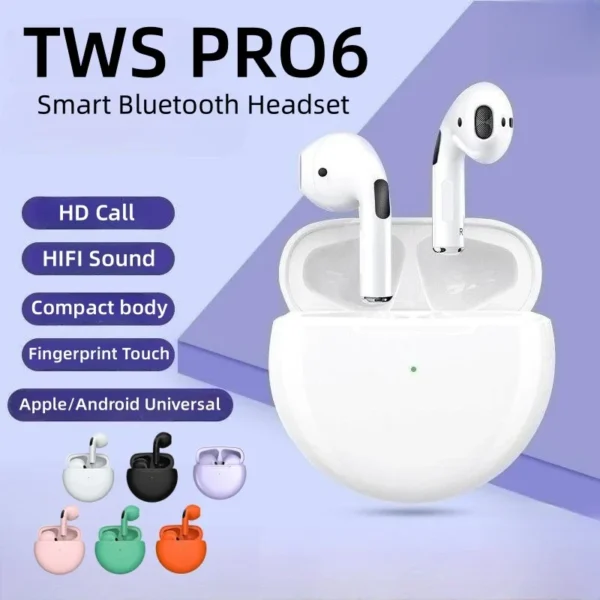 Original Air Pro 6 TWS Wireless Headphones Fone Bluetooth Earphones Mic Pods InEar Earpods Pro6 Earbuds sport Headset For Xiaomi - Image 2