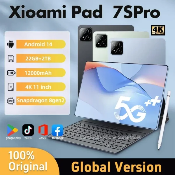 2025 New7S Pro Original Global Edition Tablet PC Pad Snapdragon 8gen2 HD 4K 22GB + 2TB Android 14 5G Tablet with Dual SIM WIFI