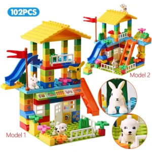 153PCS Big Particle Roof Blocks Compatible City House Big Size Slide Building Blocks Castle Brick Toys For Children