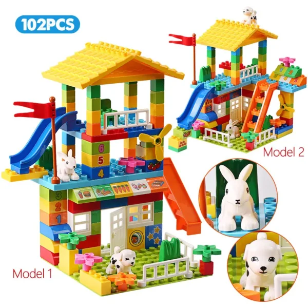 153PCS Big Particle Roof Blocks Compatible City House Big Size Slide Building Blocks Castle Brick Toys For Children - Image 3