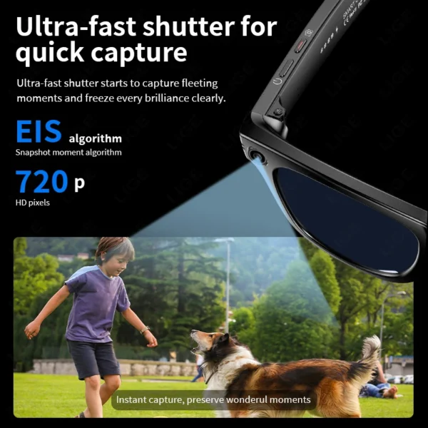LIGE New Smart AI Camera Glasses Photo Recognition Voice Recording Wireless Bluetooth Call Sports Waterproof Anti-UV Sunglasses - Image 3